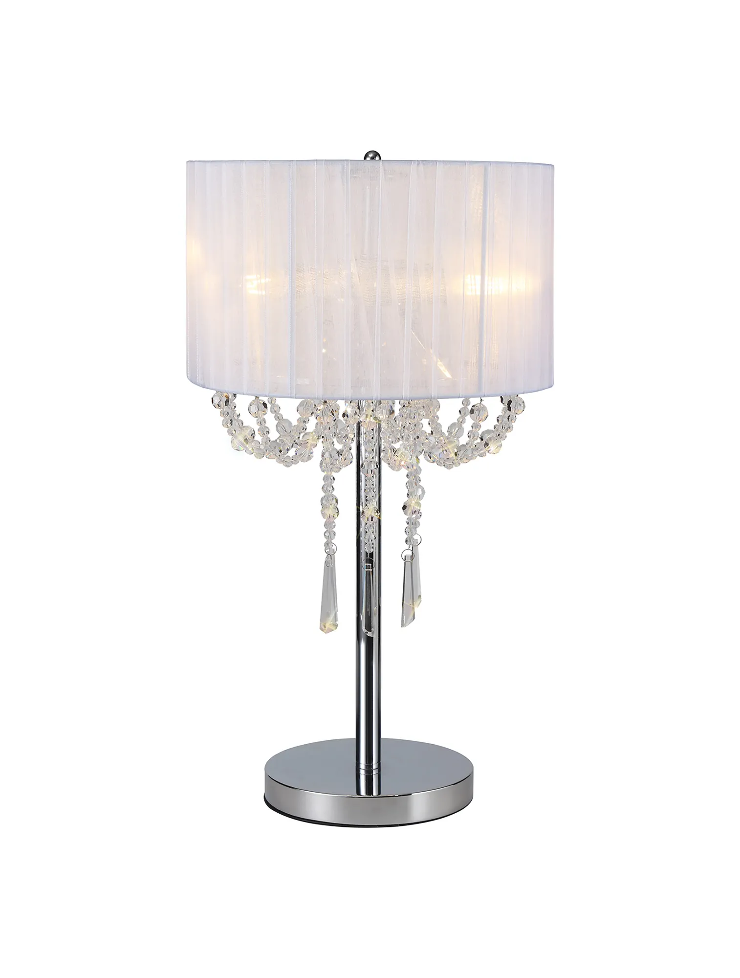 Freida Polished Chrome-White Crystal Table Lamps Diyas Shaded Table Lamps